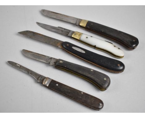 A Collection of Four Vintage Lambsfoot Pocket Knives and One French Calf Foot Example 