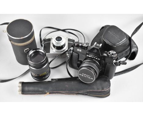 A Asahi Pentax ES Camera Body with SMC Takumar 55mm Lense, a Prinzflex Auto Reflex 135mm Lense, an Italian Ferrania Tanit Cam