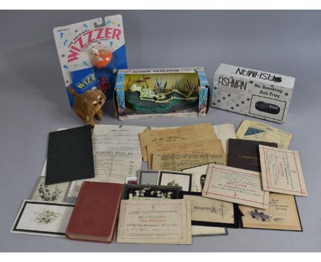 A Collection of Various Items to comprise Vintage Bonzo Soft Toy, Late 19th /Early 20th Century Funeral Cards, Vintage Motorc