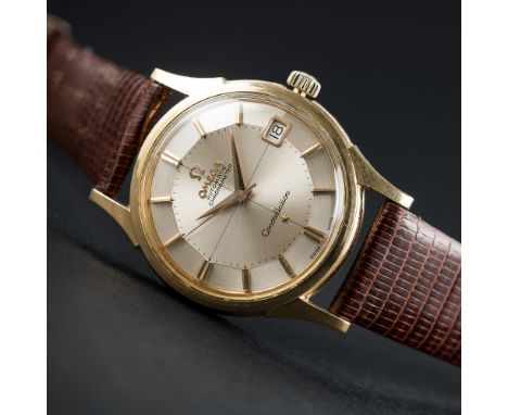 A RARE GENTLEMAN'S 18K SOLID GOLD OMEGA CONSTELLATION CHRONOMETER WRIST WATCH CIRCA 1961, REF. 14393/4 SC 61
D: Silver crossh