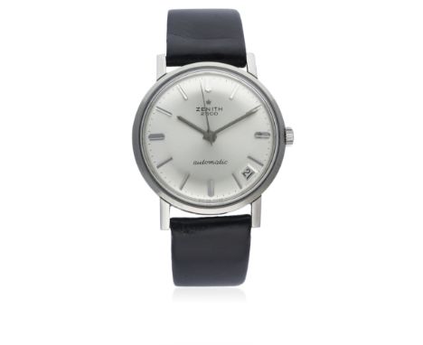 A GENTLEMAN'S "NOS" STAINLESS STEEL ZENITH 2600 AUTOMATIC WRIST WATCH CIRCA 1960s WITH ORIGINAL TAG
D: Silver dial with silve