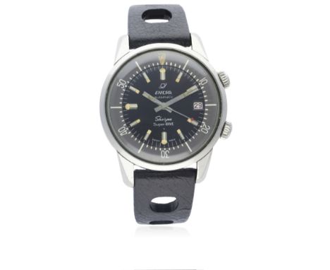 A RARE GENTLEMAN&rsquo;S STAINLESS STEEL ENICAR SHERPA SUPER DIVE WRIST WATCH CIRCA 1960s REF. 145/006 D: Black dial with par