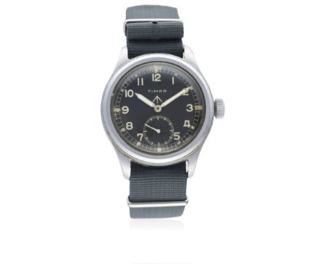 A GENTLEMAN'S BRITISH MILITARY TIMOR W.W.W. WRIST WATCH CIRCA 1940s
D: Black dial with Arabic numerals, luminous markers &amp