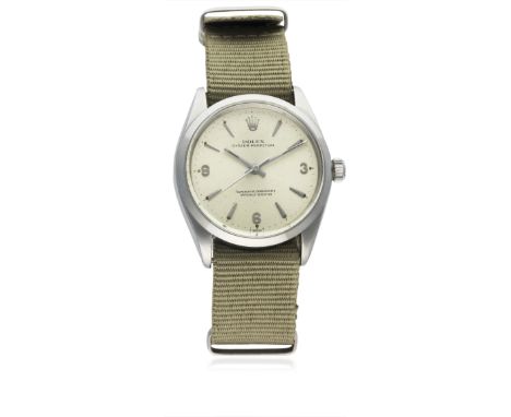 A GENTLEMAN'S STAINLESS STEEL ROLEX OYSTER PERPETUAL WRIST WATCH CIRCA 1966, REF. 1002 
D: Silver "Explorer"&nbsp;dial with 3
