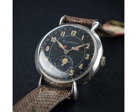 AN EXTREMELY RARE GENTLEMAN'S LARGE SIZE STAINLESS STEEL JAEGER LECOULTRE MOONPHASE TRIPLE&nbsp;CALENDAR&nbsp;WRIST WATCH CIR