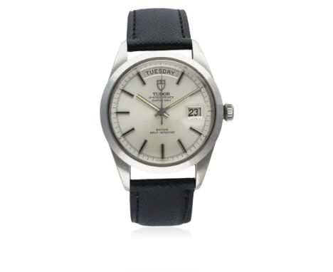 A GENTLEMAN'S STAINLESS STEEL ROLEX TUDOR OYSTER PRINCE "JUMBO" DATE DAY WRIST WATCH CIRCA 1969, REF. 7017/0 
D: Silver dial 