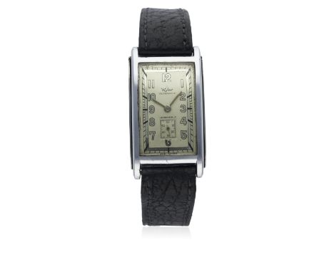 A RARE GENTLEMAN'S WYLER EARLY AUTOMATIC WRIST WATCH CIRCA 1930s D: Two tone silver dial with mirrored Arabic numerals, subsi