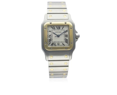 A GENTLEMAN'S STEEL &amp; GOLD CARTIER SANTOS GALBEE BRACELET WATCH CIRCA 1990s, REF. 187901&nbsp;WITH CARTIER BOX&nbsp;
D: S