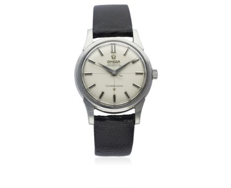 A GENTLEMAN'S STAINLESS STEEL OMEGA CONSTELLATION CHRONOMETER WRIST WATCH CIRCA 1960, REF. 14381 11 SC D: Silver crosshair di
