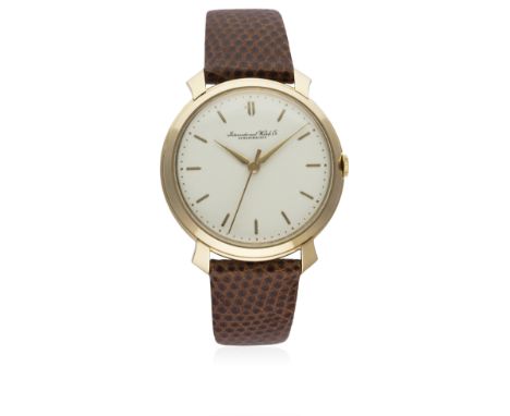 A GENTLEMAN'S LARGE SIZE 18K SOLID ROSE GOLD IWC SCHAFFHAUSEN WRIST WATCH CIRCA 1950s D: Silver dial with gilt batons &amp; '