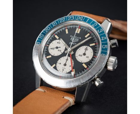 AN EXTREMELY RARE GENTLEMAN'S STAINLESS STEEL HEUER AUTAVIA GMT CHRONOGRAPH WRIST WATCH CIRCA 1969, REF. 2446C GMT FIRST EXEC