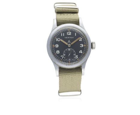 A GENTLEMAN'S BRITISH MILITARY VERTEX W.W.W.&nbsp;WRIST WATCH CIRCA 1940s&nbsp;
D: Black dial with Arabic numerals, luminous 