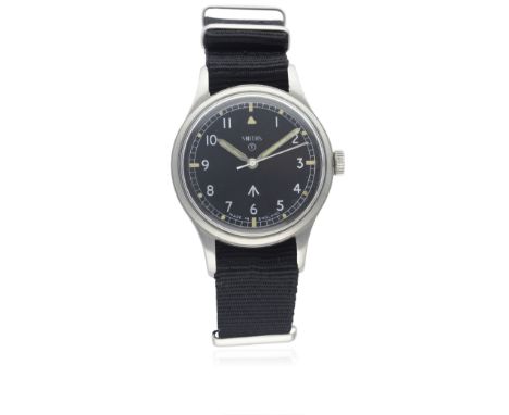 A GENTLEMAN'S STAINLESS STEEL BRITISH MILITARY SMITHS WRIST WATCH DATED 1969
D: Black dial with Arabic numerals &amp; tritium