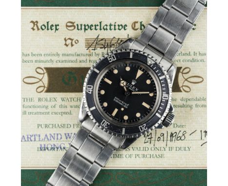 A RARE GENTLEMAN'S STAINLESS STEEL ROLEX OYSTER PERPETUAL SUBMARINER BRACELET WATCH DATED 1968, REF. 5513 "METERS FIRST" DIAL