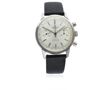 A GENTLEMAN'S STAINLESS STEEL BREITLING TOP TIME CHRONOGRAPH WRIST WATCH CIRCA 1960s, REF. 2002 
D: Silver dial with silver b