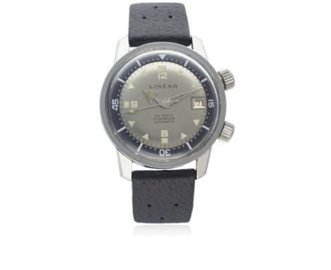 A GENTLEMAN'S STAINLESS STEEL LINEAR SUPER COMPRESSOR DIVERS WRIST WATCH CIRCA 1966, REF. 6364
D: Grey dial with luminous hou
