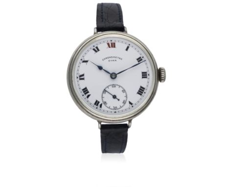 A GENTLEMAN'S LARGE SIZE SOLID SILVER CYMA CHRONOMETRE WRIST WATCH CIRCA 1915 D: White enamel dial with Roman numerals, subsi