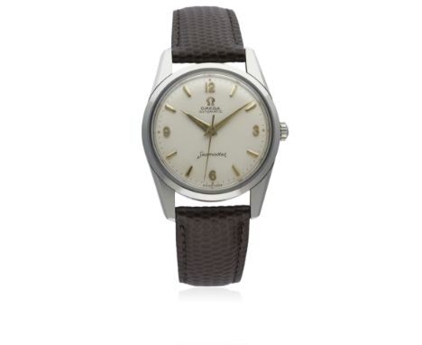 A GENTLEMAN'S STAINLESS STEEL OMEGA SEAMASTER AUTOMATIC WRIST WATCH CIRCA 1961, REF. 14700 2 SC 
D: Silver dial with gilt "co