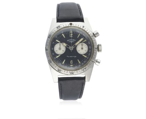 A GENTLEMAN'S STAINLESS STEEL ROTARY AQUAPLUNGE CHRONOGRAPH WRIST WATCH CIRCA 1960s D: Black dial with luminous markers &amp;