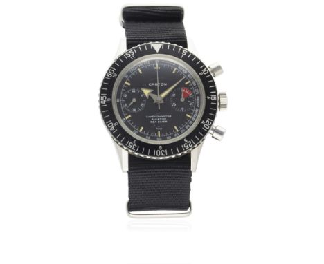 A RARE GENTLEMAN&rsquo;S STAINLESS STEEL CROTON CHRONOMASTER AVIATOR SEA DIVER CHRONOGRAPH WRIST WATCH CIRCA 1960s
D: Black d