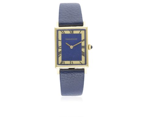 A GENTLEMAN'S 18K SOLID GOLD JAEGER LECOULTRE RECTANGULAR WRIST WATCH CIRCA 1970
D: "Lapis lazuli" dial with gilt hands, gold