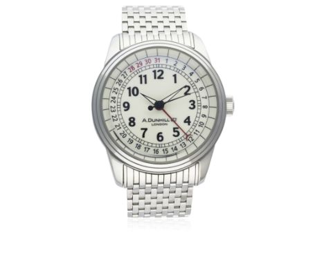 A GENTLEMAN'S STAINLESS STEEL ALFRED DUNHILL A CENTRIC AUTOMATIC CALENDAR BRACELET WATCH CIRCA 2005 D: White dial with black 