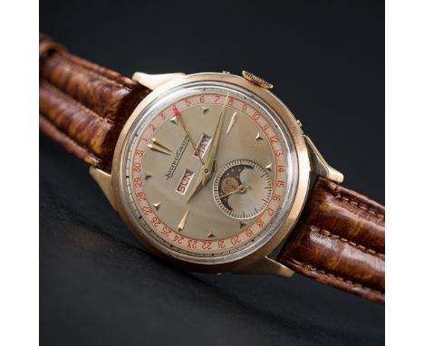A FINE &amp; RARE GENTLEMAN'S LARGE SIZE 18K SOLID PINK GOLD JAEGER LECOULTRE MOONPHASE TRIPLE&nbsp;CALENDAR&nbsp;WRIST WATCH