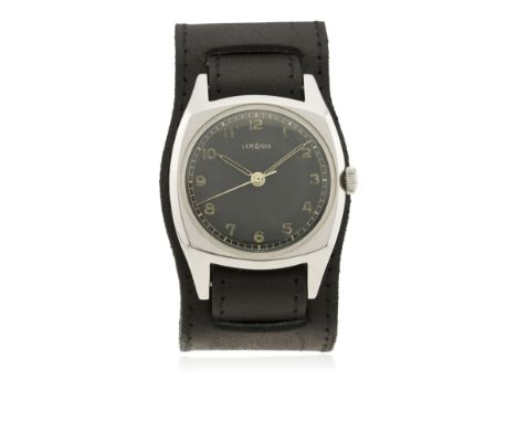 A GENTLEMAN'S STAINLESS STEEL LEMANIA CZECH MILITARY PILOTS WRIST WATCH CIRCA 1940s
D: Black dial with luminous Arabic numera