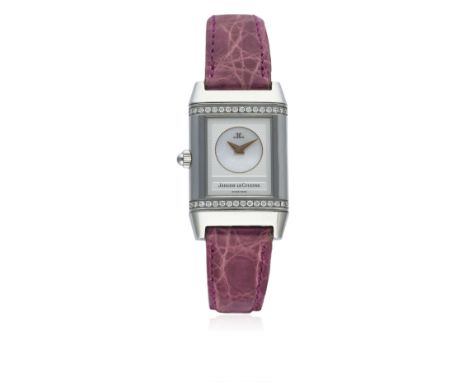 A LADIES STAINLESS STEEL &amp; DIAMOND JAEGER LECOULTRE REVERSO DUETTO WRIST WATCH CIRCA 2002, REF. 266.1.44 
D: Silver guill