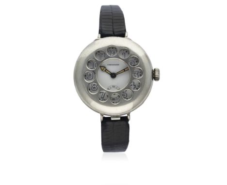 A GENTLEMAN'S SOLID SILVER EBERHARD HALF HUNTER OFFICERS WRIST WATCH CIRCA 1918
D: White enamel dial with Arabic numerals, su