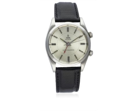 A GENTLEMAN&rsquo;S STAINLESS STEEL ROLEX TUDOR ADVISOR ALARM WRIST WATCH CIRCA 1960s, REF. 7926
D: Silver dial with silver b