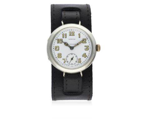 A RARE GENTLEMAN'S SOLID SILVER MAPPIN "CAMPAIGN" OFFICERS WRIST WATCH CIRCA 1918 WITH ORIGINAL ADVERT
D: White enamel dial w