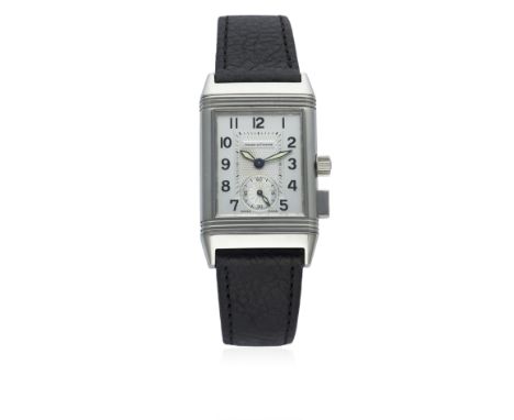 A GENTLEMAN'S STAINLESS STEEL JAEGER LECOULTRE REVERSO MEMORY WRIST WATCH CIRCA 2000s, REF. 255.8.82
D: Silver dial with blac