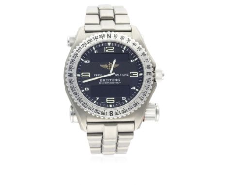 A GENTLEMAN'S TITANIUM BREITLING EMERGENCY BRACELET WATCH CIRCA 2000, REF. E56121 D: Black dial&nbsp;with luminous quarterly 