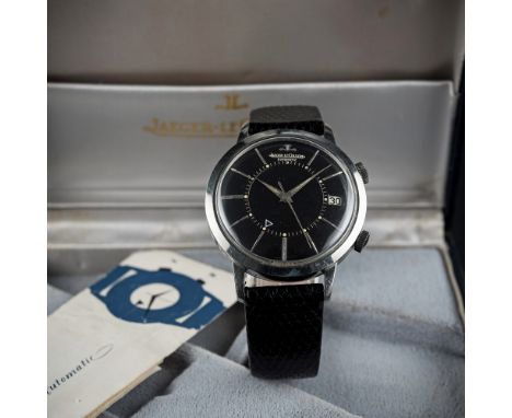 A VERY RARE GENTLEMAN'S STAINLESS STEEL JAEGER LECOULTRE MEMOVOX AUTOMATIC ALARM WRIST WATCH CIRCA 1960s WITH JLC BOX &amp; B