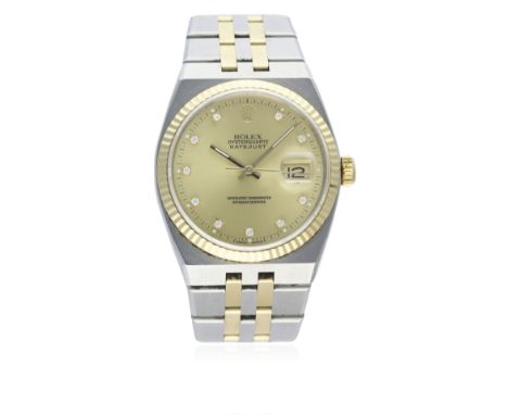 A RARE GENTLEMAN'S STEEL &amp; GOLD ROLEX OYSTERQUARTZ DATEJUST BRACELET WATCH CIRCA 1986, REF. 17013 WITH ORIGINAL BOX
D: Ch