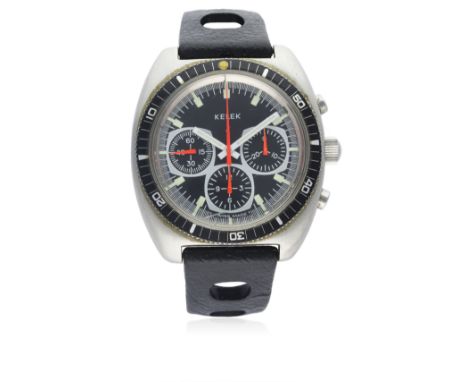 A GENTLEMAN'S STAINLESS STEEL KELEK DIVERS CHRONOGRAPH WRIST WATCH CIRCA 1970s D: Black &amp; white dial with luminous marker