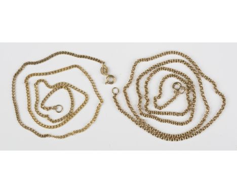 A 9ct gold faceted curblink neckchain on a boltring clasp, length 39.5cm, and a 9ct gold circular neckchain on a boltring cla