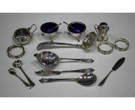 A small group of silver items, including a Victorian King's pattern sugar sifter ladle, London 1848 by George Adams, length 1