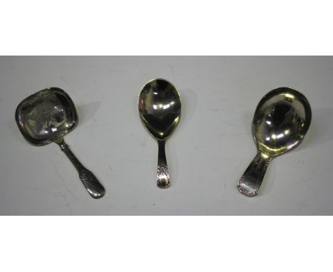 A George III silver caddy spoon, the tapering handle with bright cut engraved decoration, London 1803 by Josiah Snatt, length