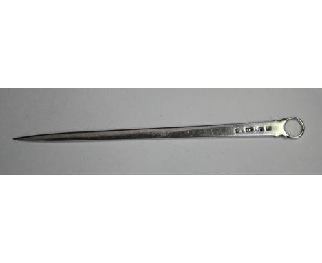 A George III silver meat skewer with ring terminal, London, date letter rubbed, by Thomas &amp; William Chawner, weight 78g, 