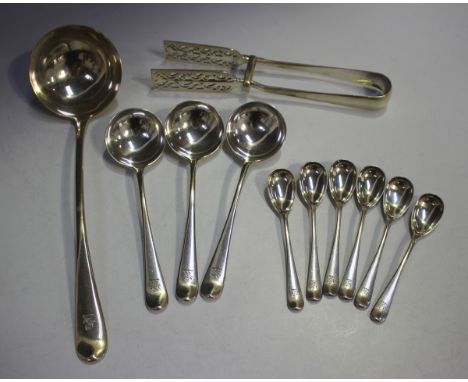 A late Victorian and later part canteen of silver Rat Tail cutlery, comprising twelve table forks and spoons, twelve dessert 