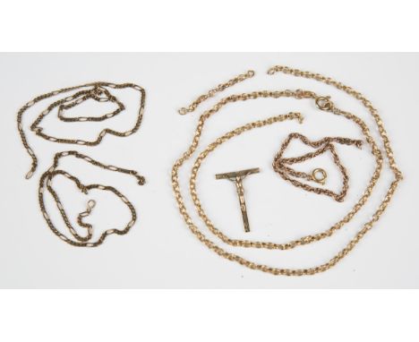 A 9ct gold circular link neckchain on a boltring clasp, detailed '9K' (broken), a short length of 9ct gold chain with a boltr