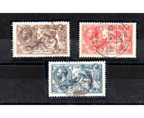  KG5 1918-34 Bradbury seahorse issue 2/6- 10/- vfu light CDS cancels,, no faults 3 stamps 