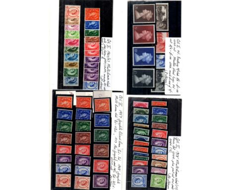 QE2 on 4 stock cards 1957-8 graphites plus 1960 phos-graphite set, 1958m/c wmk basic set of 17 plus part set 7, 1960-7 phos l
