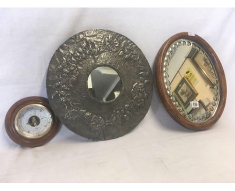 BAROMETER, OVAL MIRROR &amp; PEWTER STYLE MIRROR