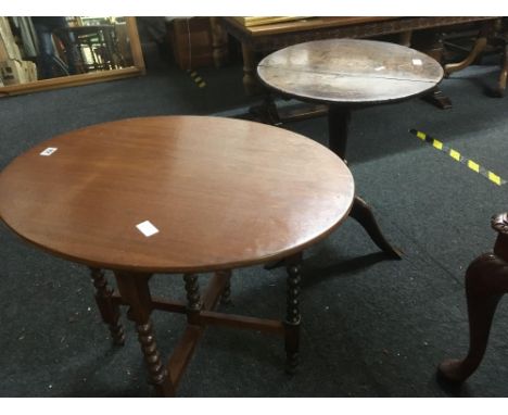 MAHOGANY OVAL BOBBIN TURNED FOLD AWAY TABLE &amp; OAK TRIPOD TABLE