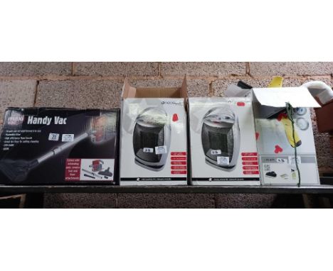 KARCHER WINDOW CLEANER, 2 NEOSTAR HALOGEN CERAMIC HEATERS &amp; 1 HANDY VAC, ALL IN BOXES