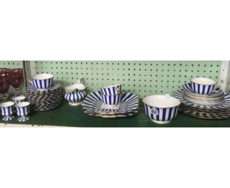 SHELF OF BLUE &amp; WHITE STRIPED CHINAWARE