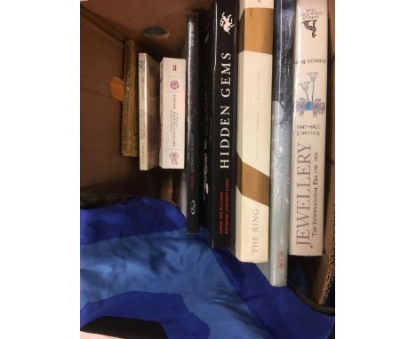 CARTON OF JEWELLERY BOOKS &amp; A LIBERTY HEAD SCARF